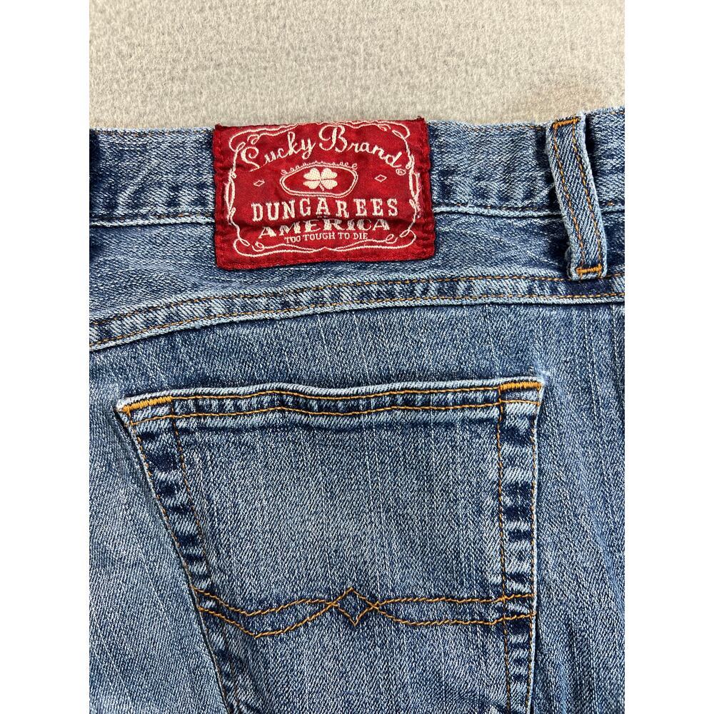Lucky Brand Dungarees Jeans 33x30 Blue Distressed Bootcut Y2K Style - Picture 4 of 8